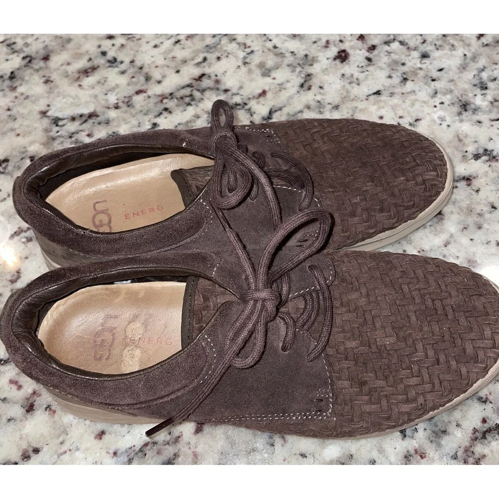 UGG‎ ENERG Men's Oxford Tread Lite Size 8.5 Brown Woven Suede Lace Up SN 1020367